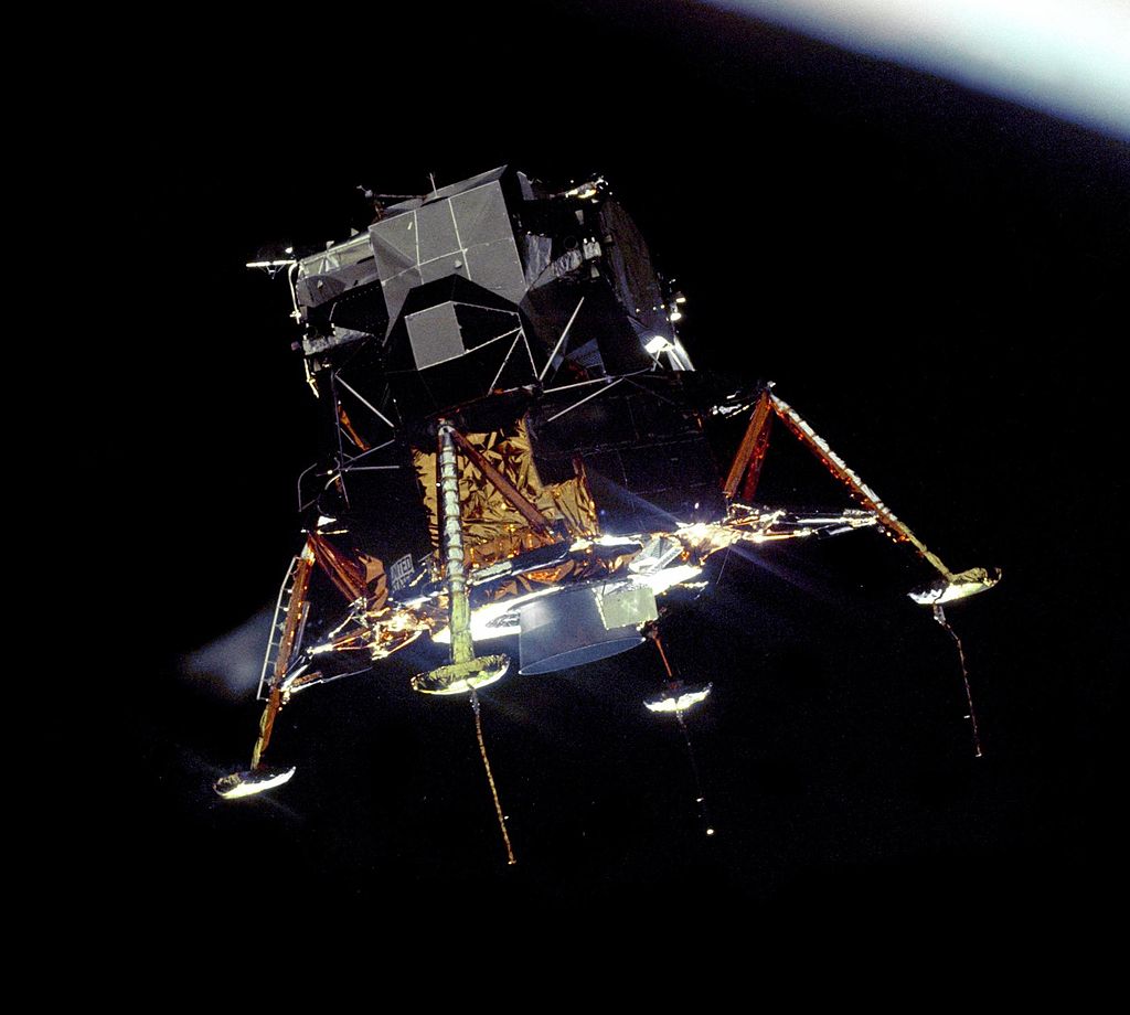 “Apollo 11 Lunar Module Eagle in Landing Configuration in Lunar Orbit from the Command and Service Module Columbia.” 1969. https://en.wikipedia.org/wiki/File:Apollo_11_Lunar_Module_Eagle_in_landing_configuration_in_lunar_orbit_from_the_Command_and_Service_Module_Columbia.jpg. “Apollo 11 Lunar Module Eagle in Landing Configuration in Lunar Orbit from the Command and Service Module Columbia.” 1969. https://en.wikipedia.org/wiki/File:Apollo_11_Lunar_Module_Eagle_in_landing_configuration_in_lunar_orbit_from_the_Command_and_Service_Module_Columbia.jpg.