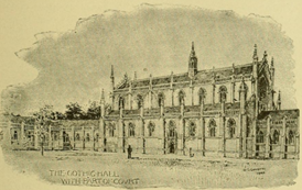 A model of the Gothic Hall and part of its courtyard (empty). It is modeled as if it were a cathedral, with tall windows and spires