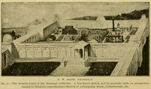 A model of the Roman Court showing its contents, including a house from Pompeii, Trajan's Column, and the Porta Maggiore