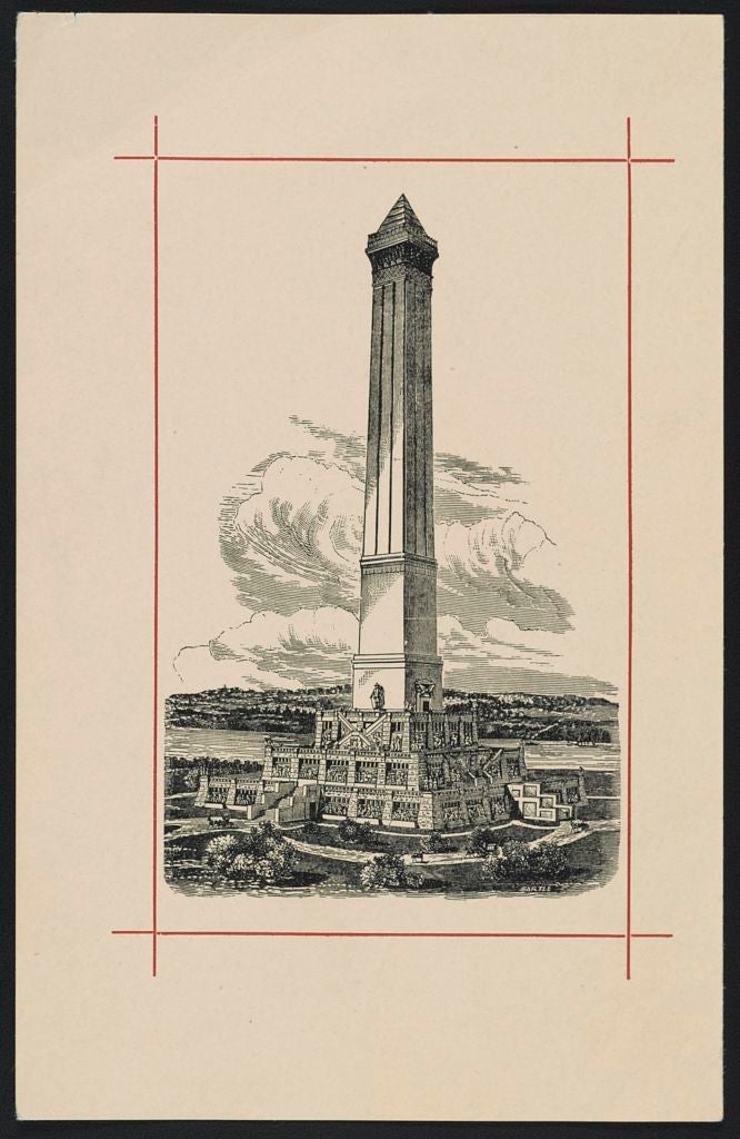 A design for the monument combining a three-tiered step pyramid supporting an ornamented obelisk
