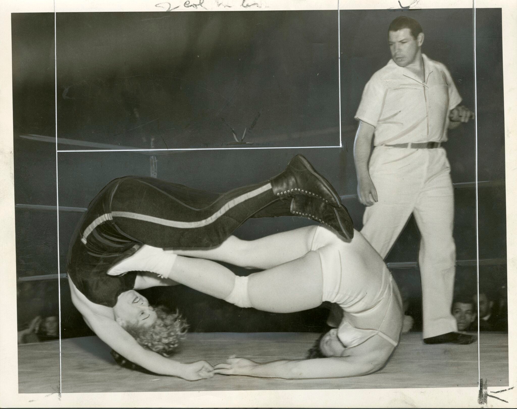 Mildred Burke and Celia Blevins wrestling in Turner's Arena
