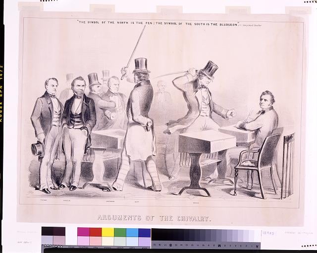 a cartoon showing brooks beating sumner
