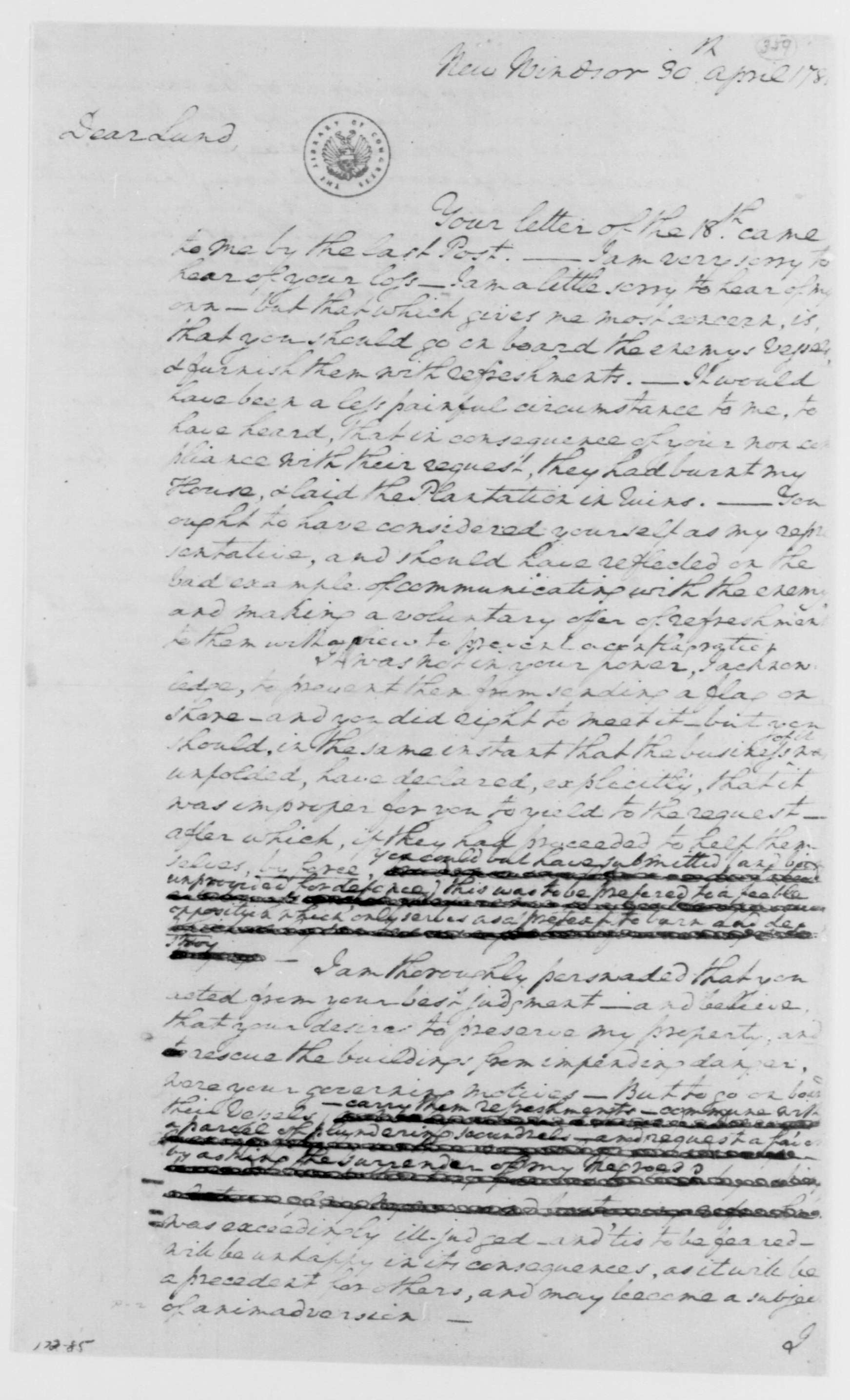 A handwritten letter from George to Lund Washington