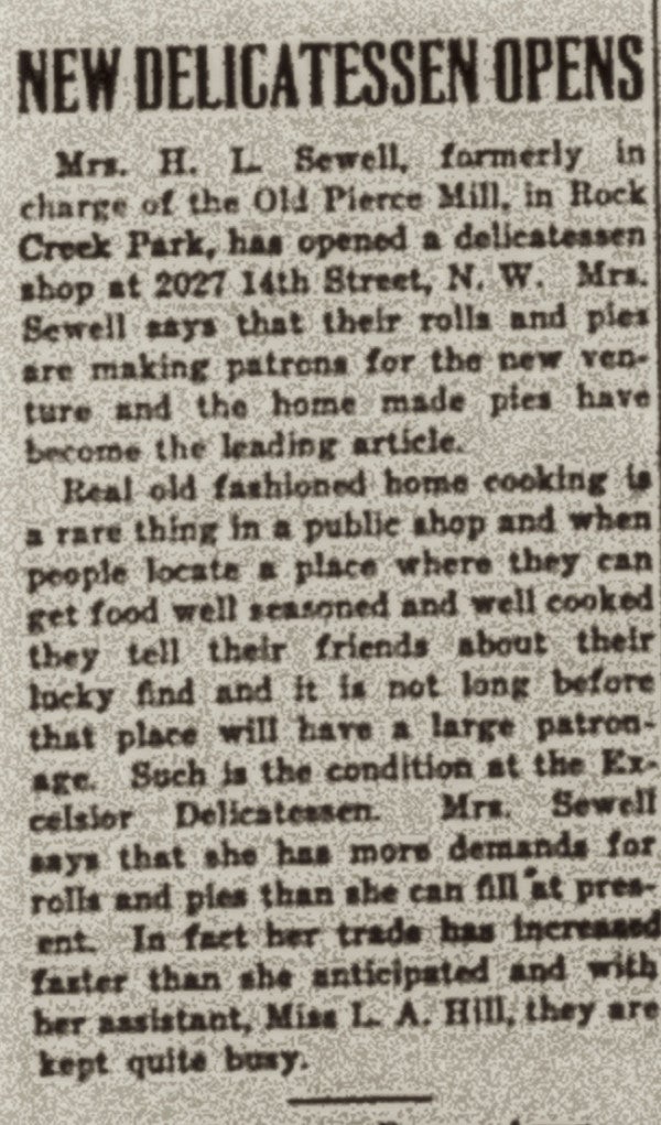 A newspaper article titled "New Delicatessen Opens"
