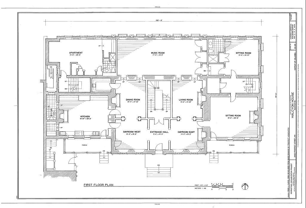 Blueprint of first floor of Halcyon House in Washington DC.