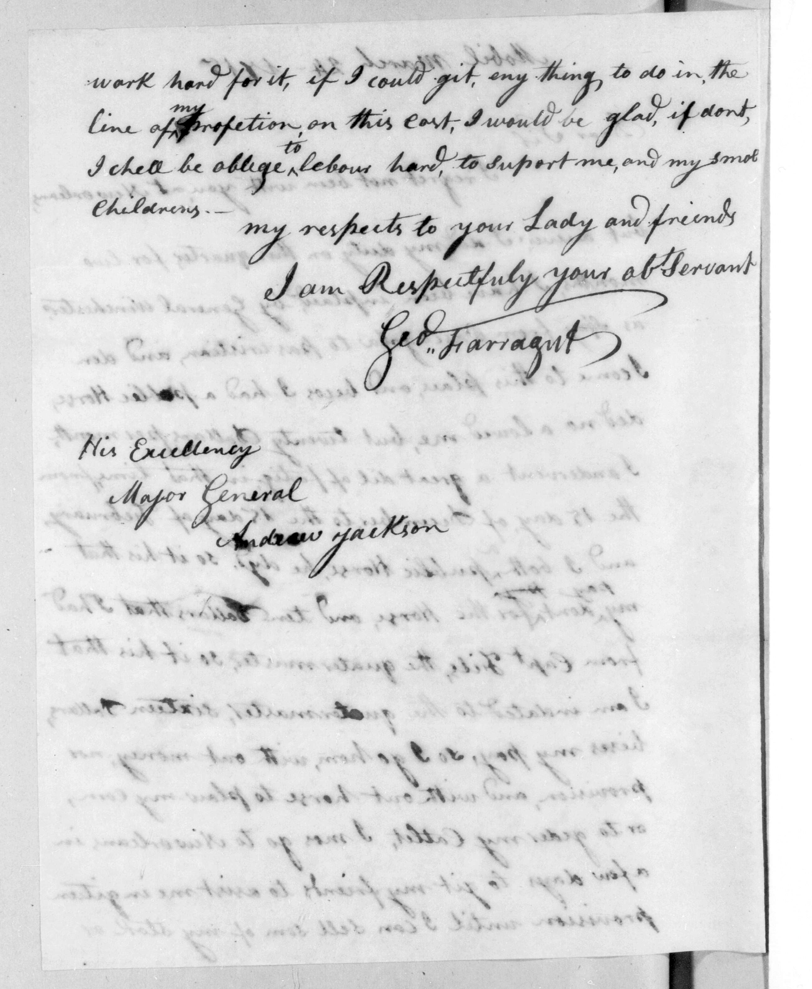 A letter from Farragut to Andrew Jackson, 1815