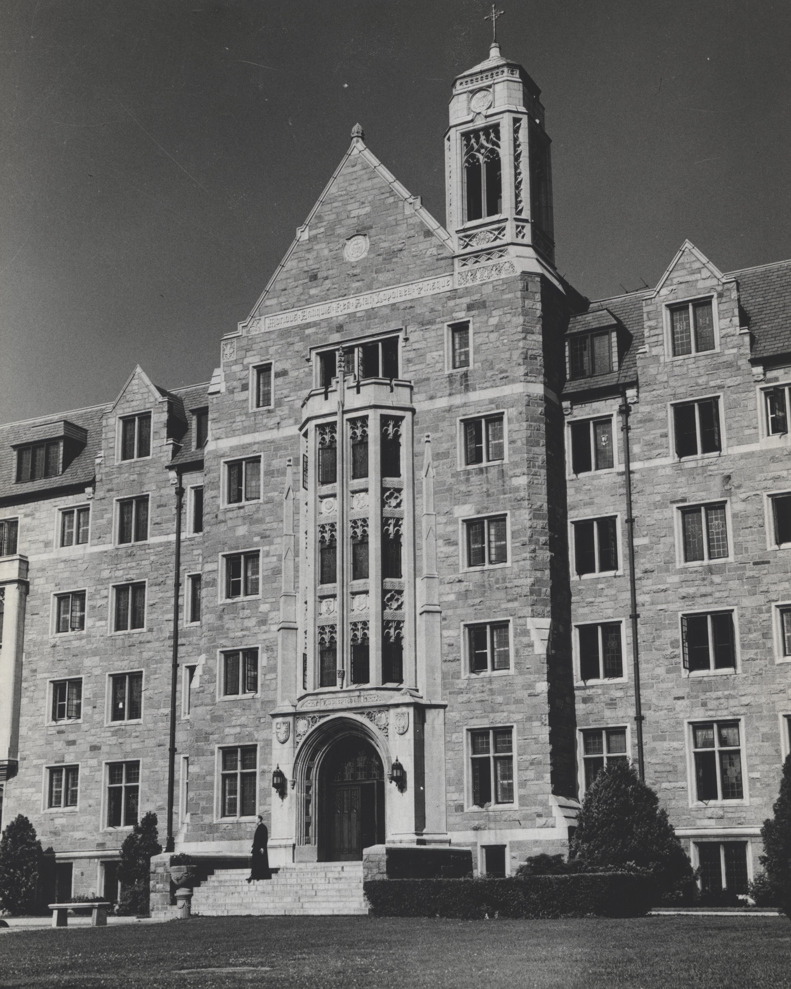 Copley Hall, via Georgetown University News Service. Year unknown. Exterior view of Copley Hall, the first dorm on campus to become coed.
