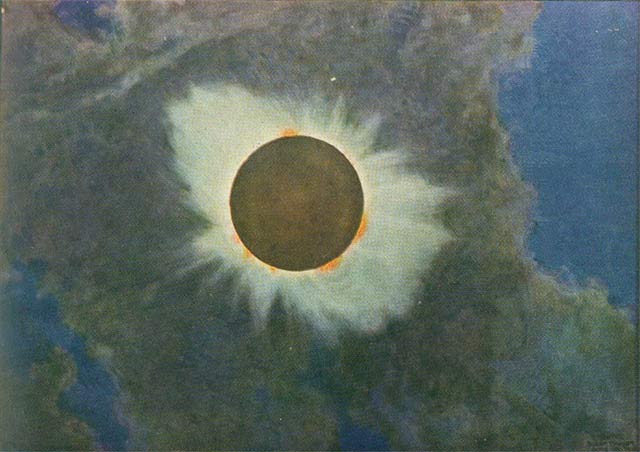 1918 Solar eclipse painting by Howard Russell Butler (Source: Wikipedia) 1918 Solar eclipse painting by Howard Russell Butler (Source: Wikipedia)