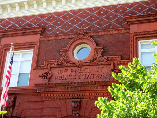The Tenth Precinct still stands today, although now it is home to the Metropolitian Fourth District Substation. It is listed on the National Register of Historic Places. (Photo source: Author photo)