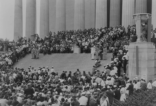 March on Washington participants on the steps of the Lincoln Memorial, August 28, 1963.