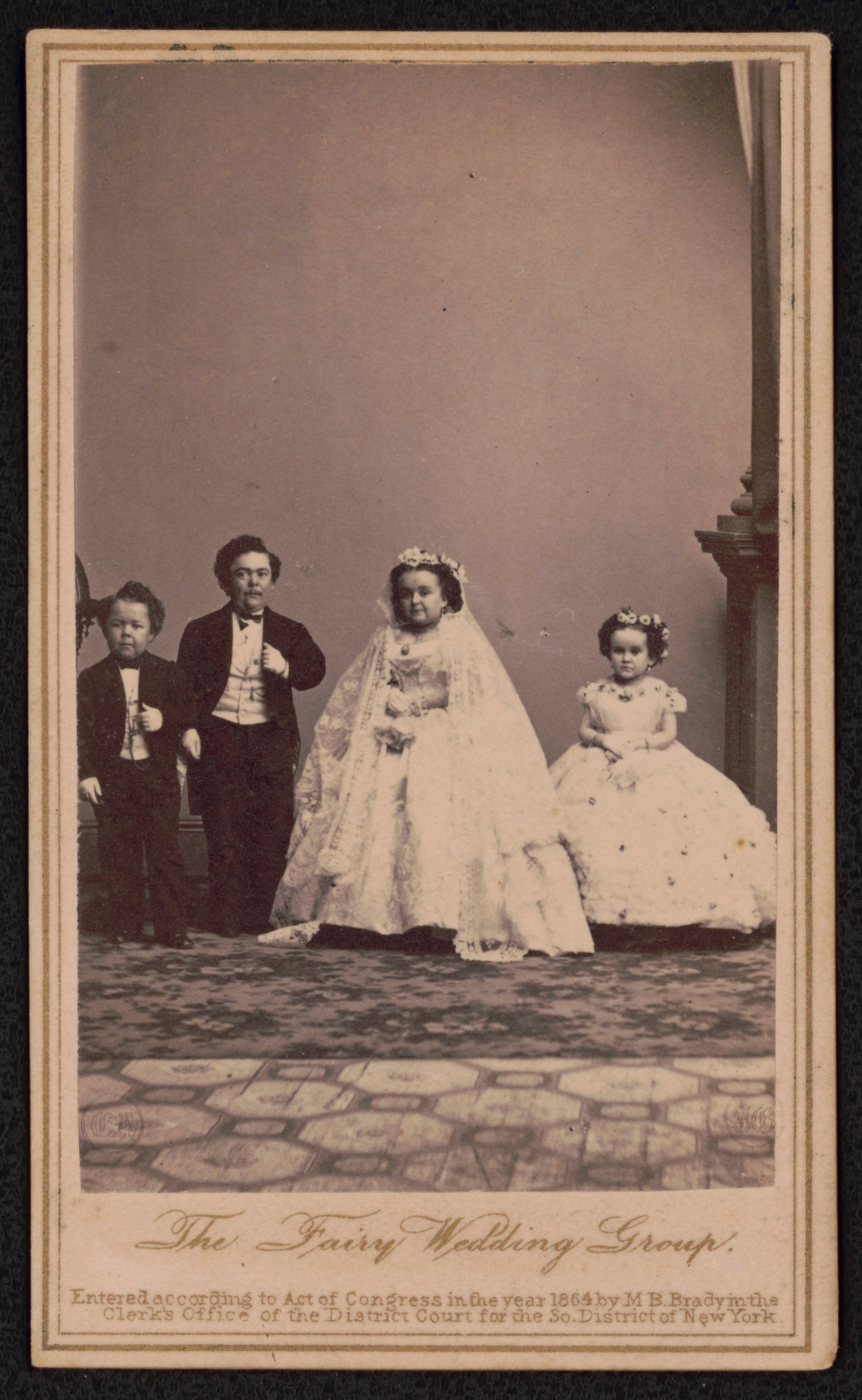 Brady, Mathew B., Approximately, photographer. The Fairy Wedding group / From photographic negative in Brady's National Portrait Gallery, from photographic negative by Brady., 1863. [New York: E. & H.T. Anthony, 501 Broadway] Photograph. https://www.loc.gov/item/2017659631/.