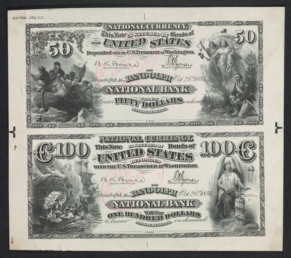 Bank note proofs featuring signature of Register of the Treasury Bruce