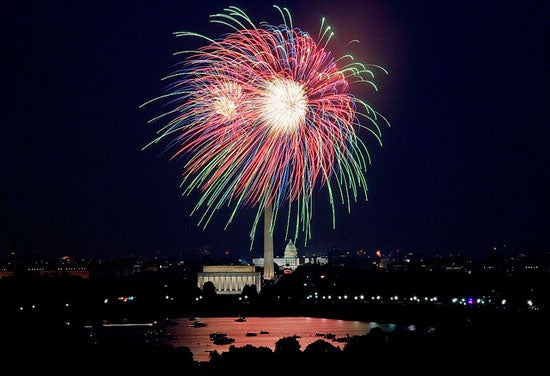 Fireworks displays like this weren't a "thing" in the 1850s, but Georgetowners found other ways to celebrate the Fourth of July holiday. (Photo source: Library of Congress on Flickr) Fourth of July fireworks over National Mall. (Photo source: Library of Congress on Flickr)
