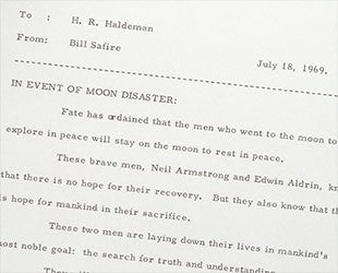 “In Event of Moon Disaster” memo from William Safire to Nixon's White House chief of staff H.R. Haldeman. (Photo Credit: NARA) http://www.collectspace.com/news/news-010713a.html