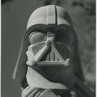 The face of Darth Vader carved out of limestone, mounted on the National Cathedral