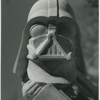 The face of Darth Vader carved out of limestone, mounted on the National Cathedral
