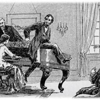 Illustration of President Lincoln and others on a floating piano. (Source: Nettie Colburn Maynard, Was Lincoln a Spiritualist? (Philadelphia: Rufus C. Hartranft, 1891))