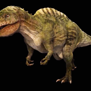 3D model of green two-legged T.rex-like dinosaur.