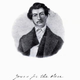 Sketch of Charles Torrey from the front of his memoir, with the line "Yours for the slave." Source: Wikimedia Commons