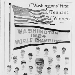 Poster with headshots of players from 1924 World Series Champion Washington Senators baseball club. (Source: Library of Congress)
