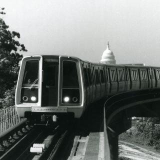 Metro Red Line train entering Rhode Island Avenue Station on May 17, 1979. (Credit: Phil Portlock, Metro Photograph Collection, DC Public Library)