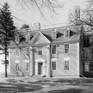 A large colonial house called The Lindens is pictured in a black and white photograph