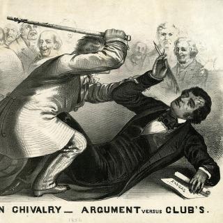 a cartoon showing brooks beating sumner