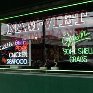 Front window of Nam Viet Restaurant in Clarendon.