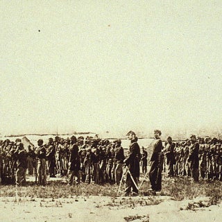 Grainy photos of large group of Union Civil war soldiers