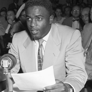 Jackie Robinson testifying before the House Un-American Activities Committee on July 18, 1949 (Bettmann Archive/Getty Images)