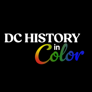 Colorful "DC History in Color logo on black background
