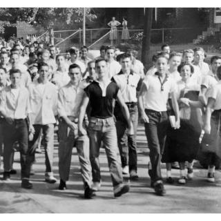 White students at Anacostia High School march in the streets to protest integration