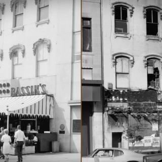 Bassin's Café before and after the Cottone's had it torched in 1978. (Photo credit: Library of Congress)