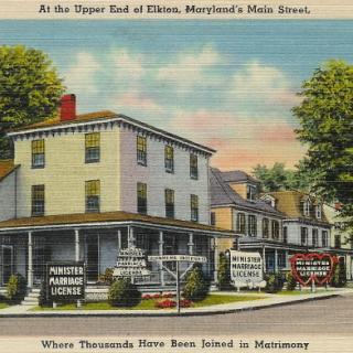 Postcard showing wedding chapel in Elkton, Maryland. (Source: Ad Astra blog by Charles Leck)