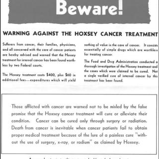 In 1957, the FDA put up a warning poster in 46,000 post offices about Hoxsey's dubious cancer cure. Credit: Wikimedia Commons