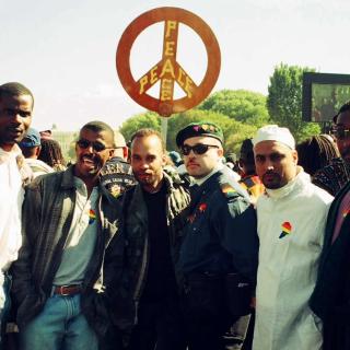 Group of six men at the Million Man March, 1995