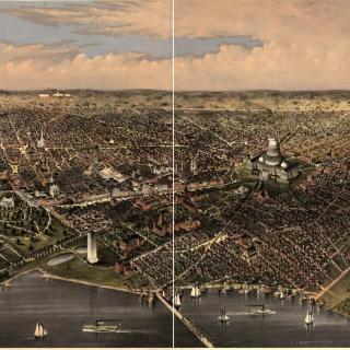 A birds-eye view of D.C., with Babcock Lakes shown next to the Washington Monument (Source: Library of Congress.)