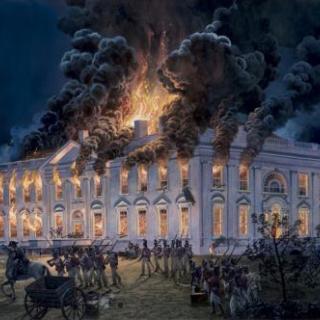 Painting of the white house on fire, Summer 1814
