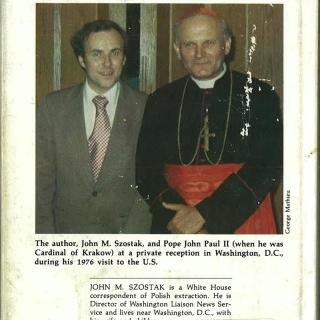 Back cover of In the Footsteps of Pope John Paul II by John M. Szostak and Frances Spatz Leighton. (Inset photo by George Mathieu)
