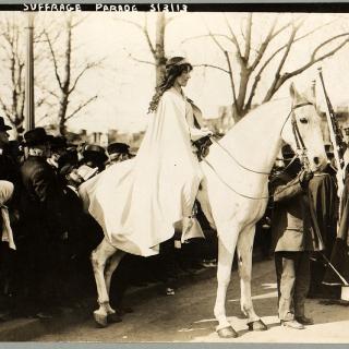 Inez Milholland on her white horse (Credit: Library of Congress)