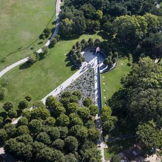An aerial view of the Korean War Veterans Memorial in Washington, D.C.