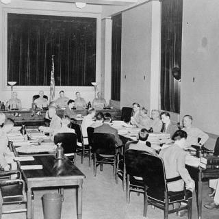 The Nazi Saboteur trial taking place in a converted Department of Justice room, 1942. (Photo source: Library of Congress)