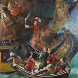 Francis Blackwell Mayer's painting of the burning of the Peggy Stewart during the Annapolis Tea Party in 1774. (Source: Maryland State Archives)