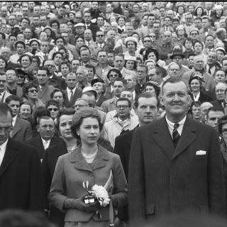 Queen Elizabeth II at University of Maryland football game, October 19, 1957. (Source: Library of Congress)