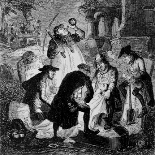 Resurrectionists robbing a gravesite.