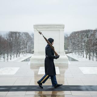 Sentinels guard the Tomb at all times, and in all weather conditions. (Credit: Elizabeth Fraser, DVIDS)