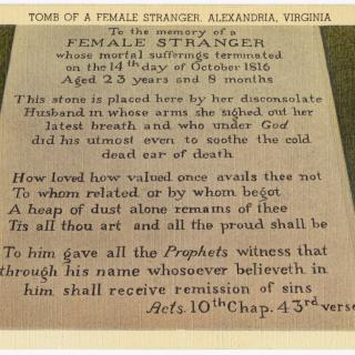 Postcard depicting Tomb of Female Stanger (Source: Digital Commonwealth)