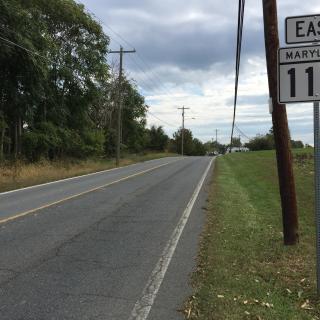 A view east along Clopper Road in Montgomery County, Maryland.
