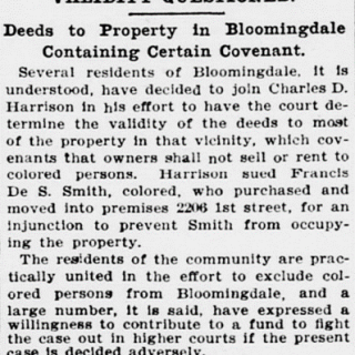 Evening Star article on efforts to contest Bloomingdale covenants in 1907