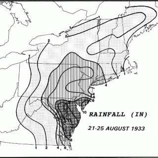 Rainfall map for the Chesapeake-Potomac Hurricane of 1933, created by Paul Kocin. (Source: NOAA)